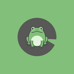 vector of a cute green frog sitting on a lily pad, illustrating pond life and nature.