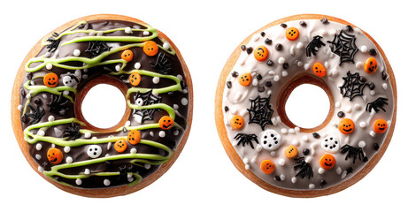 Fototapeta premium Halloween Spooky Decorative Donuts Bread on Transparent Background