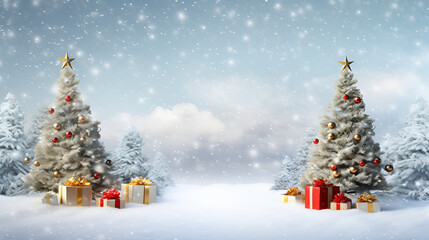 christmas tree with gifts and decorations, Festive merry christmas wishes on white background illustration
