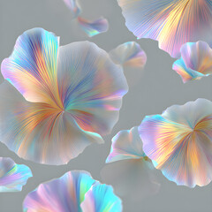 Iridescent flower petals, isolated on transparent background