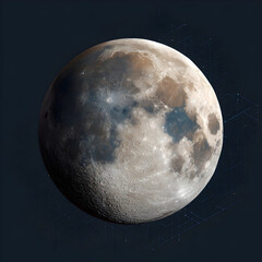 Moon with geometric network overlay, isolated on transparent background