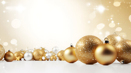 christmas background with golden baubles, The christmas decor background for holiday concept 3d rendering, 
