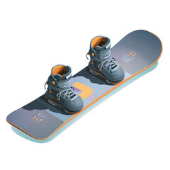 Snowboard with Bindings 3d style, isolated on transparent background