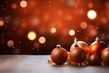 christmas decoration on red background, Abstract photo happy new year in gold glossy with star ornament
