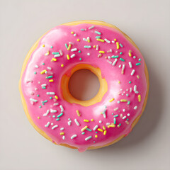 Pink Glazed Donut with Sprinkles, isolated on transparent background