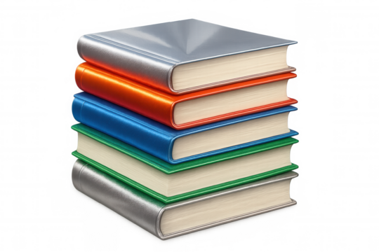 Metallic colorful books stacked together, creating a vibrant tower of knowledge, isolated on transparent background, perfect for educational or literary themes - Powered by Adobe