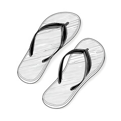 Flip Flops - Black and White Illustration, isolated on transparent background