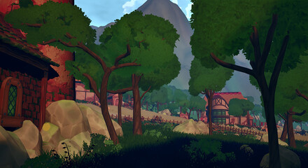 谷底の村　木漏れ日の村道 © タラコおにぎり