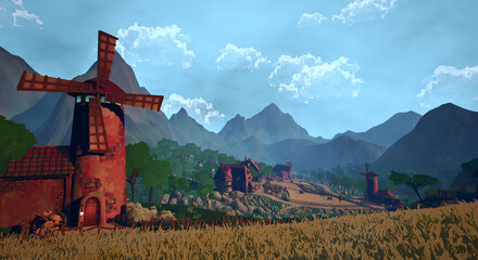 谷底の村　緩やかな風の村 © タラコおにぎり