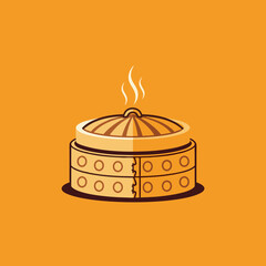 vector of a traditional steaming bamboo steamer, ideal for Asian cuisine, dim sum, dumplings, healthy cooking, or culinary art.