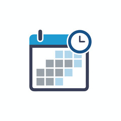 vector of a calendar icon with a clock, representing scheduling, time management, and appointments.