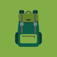 vector of a green backpack or rucksack, ideal for illustrating travel, hiking, and adventure.