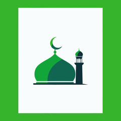 vector of a green mosque dome and minaret, symbolizing Islamic architecture and faith.