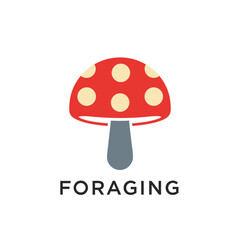 vector of a red mushroom with white spots, commonly known as a fly agaric, with text 