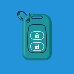 vector of a teal car remote key fob with lock and unlock buttons, essential for automotive security and convenience.