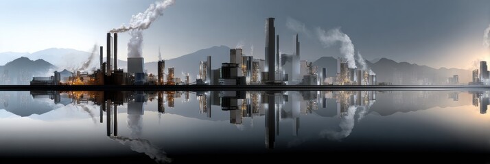 Naklejka premium A city skyline with a large body of water in the background