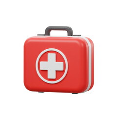 Obraz premium A vibrant red first aid kit with a prominent white cross symbolizes essential health readiness and immediate care.