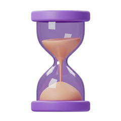 A stylized three-dimensional rendering showcases an hourglass with flowing sand, symbolizing time's passage and measurement.