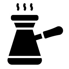 turkish coffee glyph icon brewing in cezve at cafe