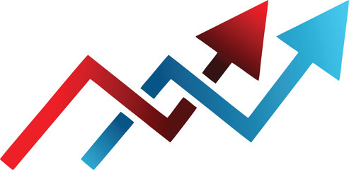 Business Growth and Market Trends Vector – Red and Blue Upward Arrows with Financial Chart Line