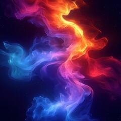 Swirling vibrant colorful smoke or nebula flowing in space with glowing red, orange, yellow, purple, and blue hues creating a dynamic mystical energy effect