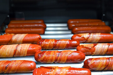 sausage roast meat processed food hot dog seasoned food for snack sandwich eat taste sausage with bacon street food