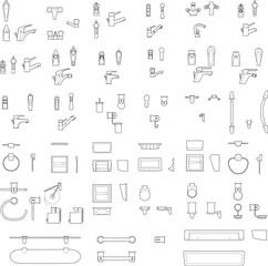 2D Drawing Vector of Bathroom Faucets and Fixtures for Interior and Architectural Design