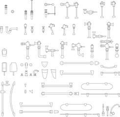 2D Vector Drawing of Bathroom Fixtures for Interior and Architectural Design