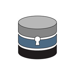 vector of stacked cylinders with a keyhole, representing a secure database, data protection, and information security in technology and IT.