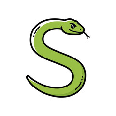 Obraz premium A charming green serpent playfully coils into the shape of the letter S, perfect for educational or nature-themed projects.