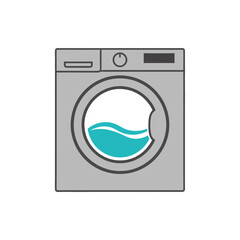 vector of a washing machine with visible water inside the drum, symbolizing laundry, cleaning, and household chores or appliance maintenance.