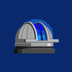 vector of an astronomical observatory dome with a telescope, set against a starry dark blue night sky, symbolizing science and space exploration.