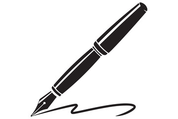 Black fountain pen vector minimalist silhouette icon illustration with white background
