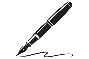 Black fountain pen vector minimalist silhouette icon illustration with white background
