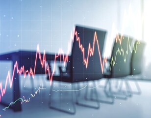 Abstract financial chart overlaying office