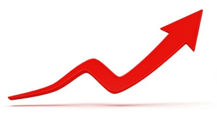 Red arrow graph showing upward trend and growth isolated on white background