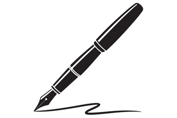 Black fountain pen vector minimalist silhouette icon illustration with white background
