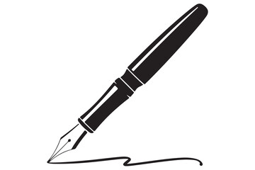 Black fountain pen vector minimalist silhouette icon illustration with white background
