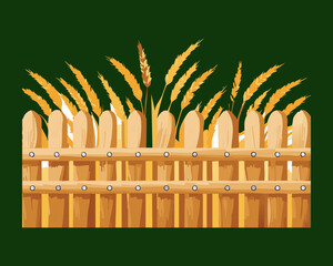 A vector illustration of a white wooden fence and a field of tall dry grass.
