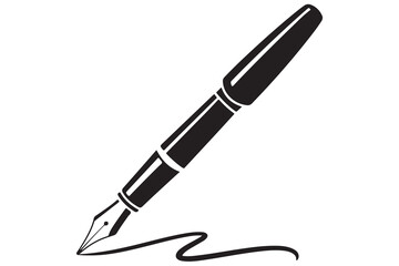 Black fountain pen vector minimalist silhouette icon illustration with white background
