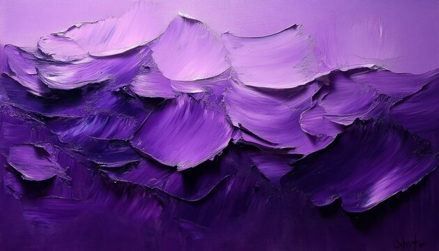Abstract textured purple brushstrokes layered in thick impasto technique creating a vibrant and dynamic visual depth