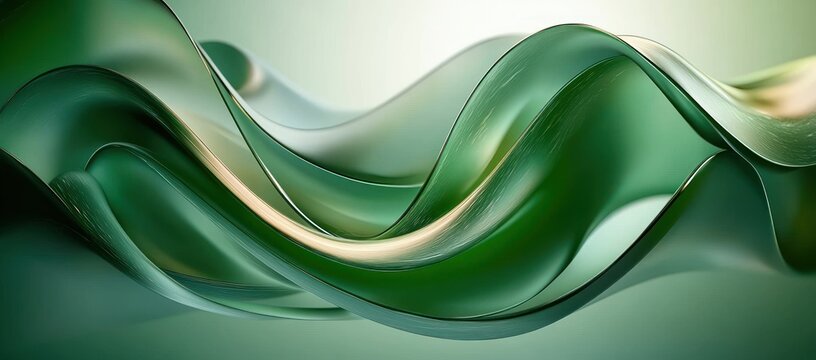 Smooth flowing green and teal abstract waves with glossy, fluid texture creating a sense of calm and fluidity