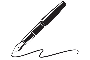 Black fountain pen vector minimalist silhouette icon illustration with white background
