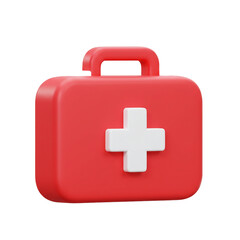 Obraz premium A vibrant red first aid kit with a prominent cross symbol suggesting readiness for medical emergencies and healthcare needs.