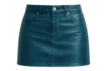 Close-up of a teal shiny mini skirt isolated on a transparent background, perfect for fashion projects or showcasing designs