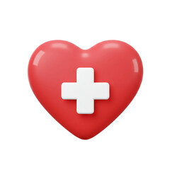 Obraz premium A glossy red heart shape with a simple cross symbol represents health and well-being in a clean minimalist design.