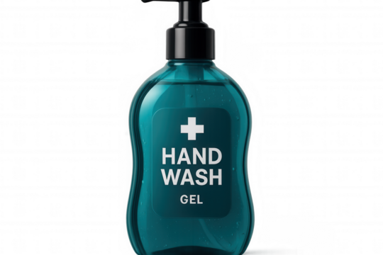 Teal hand sanitizer bottle gleaming, displaying hygienic cleaning product against transparent surface