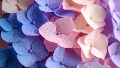 Pink blue pastel color ultra zoom hydrangea flowers background