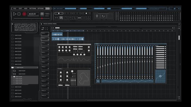 A close-up view of a digital audio workstation interface, showing various tracks and audio mixing controls