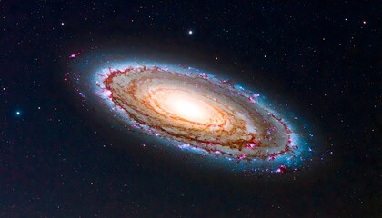 Fototapeta premium A majestic spiral galaxy with a glowing core and brilliant blue arms set against the vastness of deep space.
